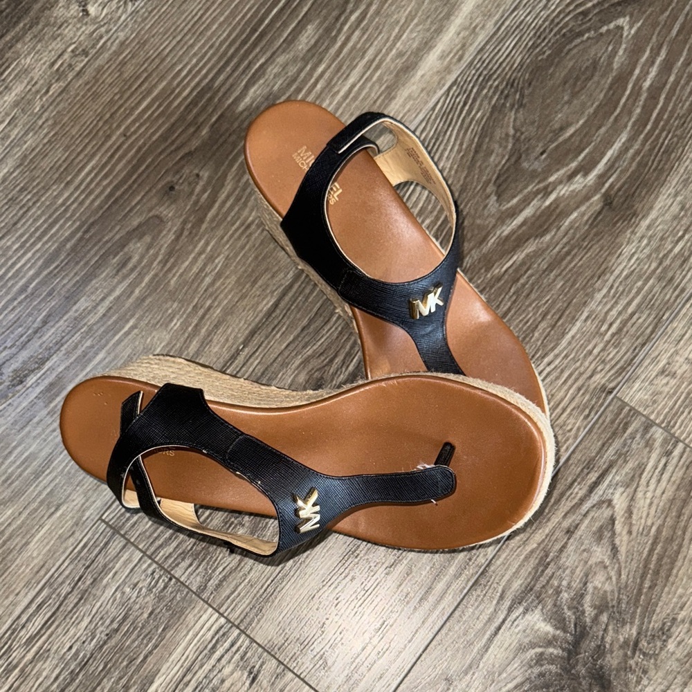 Michael Kors Black and Gold Wedge Sandals
